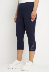 Granatowe Legginsy z Bawełny 3/4 z Koronką Mavirene. Niebieskie legginsy damskie Born2be, bez wzorów, z bawełny. Za 29.99 zł.