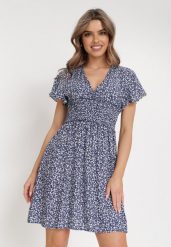 Granatowa Sukienka Rhodochis. Niebieskie sukienki damskie Born2be, na lato, m, bez wzorów, bez kołnierzyka, bez ramiączek, mini. Za 64.99 zł.