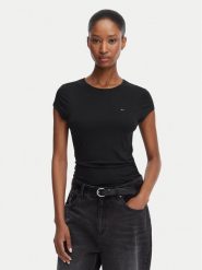 Tommy Jeans T-Shirt Draped DW0DW22802 Czarny Slim Fit. Czarne t-shirty damskie Tommy Jeans, l, bez wzorów, z jeansu, bez kołnierzyka, bez ramiączek. Za 169.99 zł.