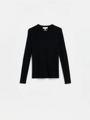 Sweter z wełny merino - czarny. Czarne swetry nierozpinane damskie Reserved, l, bez wzorów, z wełny, bez kołnierzyka, bez ramiączek. Za 199.99 zł.