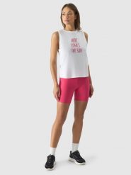 4F Legginsy krótkie z wysokim stanem damskie - różowe S. Czerwone legginsy damskie 4F, bez wzorów, z dzianiny. W wyprzedaży za 59.99 zł.