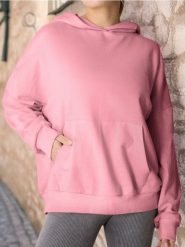 Bluza hoodie z kieszenią - różowy. Czerwone bluzy damskie Sinsay, l, bez wzorów, z dzianiny, bez ramiączek, bez kaptura. W wyprzedaży za 22.99 zł.