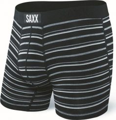 SAXX Bokserki męskie Vibe Boxer Brief Black Coast Stripe r. M. Czarne bokserki męskie Saxx, bez wzorów. Za 103.99 zł.