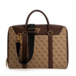 Torba na laptopa Guess. Brązowe torby na laptopa damskie Guess, z aplikacjami. Za 429.99 zł.