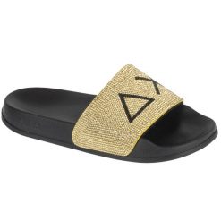 Klapki na basen damskie, Slippers Strass Logo. Żółte klapki damskie SUN68, bez wzorów, sportowe, bez obcasa, bez zapięcia. Za 169.90 zł.
