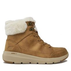 Botki Skechers. Brązowe botki damskie Skechers, bez wzorów, bez obcasa, na płaskiej podeszwie, bez zapięcia. Za 339.99 zł.