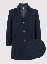 Gładki, granatowy płaszcz męski. Niebieskie płaszcze męskie Pako Lorente, m, bez wzorów, z wełny, bez kołnierzyka, bez kaptura. Za 599.99 zł.