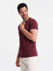 Bawełniana klasyczna męska koszulka z dekoltem w serek BASIC – bordowa V10 - Rozmiar: 4XL. Czerwone t-shirty męskie Ombre Clothing, m, bez wzorów, z bawełny, bez kołnierzyka, bez ramiączek. W wyprzedaży za 24.99 zł.