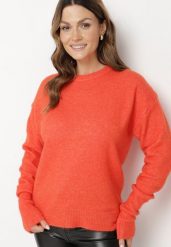 Pomarańczowy Sweter z Domieszką Wełny Parizia. Brązowe swetry nierozpinane damskie Born2be, bez wzorów, z wełny, eleganckie, bez kołnierzyka, bez ramiączek. Za 119.99 zł.