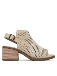 Rieker Sandały CEO-V0590-60 Beżowy jasny. Brązowe sandały damskie Rieker, bez wzorów, ze skóry, bez obcasa, na słupku, bez zapięcia. Za 339.99 zł.