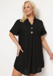 Czarna Sukienka z Lnem Pudełkowa z Krótkim Rękawem i Guzikami Effienu. Czarne sukienki damskie Born2be, na spotkanie biznesowe, xl, bez wzorów, z materiału, eleganckie, bez kołnierzyka, bez ramiączek, mini. Za 79.99 zł.