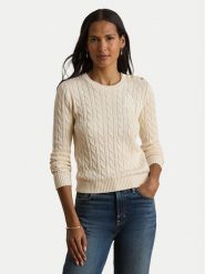LAUREN RALPH LAUREN Sweter 200P14039003 Kremowy Regular Fit. Białe swetry nierozpinane damskie Lauren Ralph Lauren, xl, bez wzorów, z bawełny, bez kołnierzyka, bez ramiączek. Za 859.99 zł.