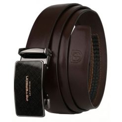 Skórzany, solidny pasek męski w ciemnobrązowym kolorze z automatyczną klamrą Peterson PTN A001 D.BROWN. Brązowe paski męskie Peterson, ze skóry, eleganckie. Za 89.99 zł.