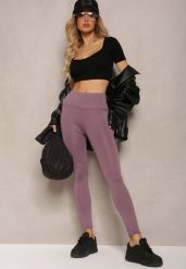 Fioletowe Sportowe Legginsy High Waist Vesara. Fioletowe legginsy damskie Renee, s, bez wzorów, z jeansu, z podwyższonym stanem, długie, na fitness i siłownię. Za 39.99 zł.