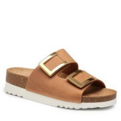 Klapki Scholl. Brązowe klapki damskie Scholl, bez wzorów, bez obcasa, bez zapięcia. Za 389.99 zł.