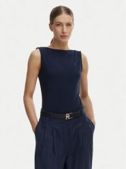 Tommy Hilfiger Top WW0WW47807 Granatowy Slim Fit. Niebieskie topy damskie Tommy Hilfiger, s, bez wzorów, z wiskozy, bez kołnierzyka, bez ramiączek. Za 249.99 zł.