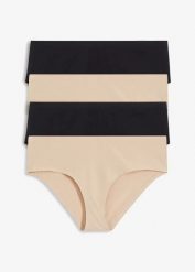 Figi panty z bawełną organiczną (4 pary). Brązowe majtki damskie bonprix, z bawełny. Za 91.96 zł.