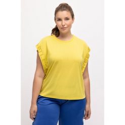 Damskie T-shirt napisy antybakteryjny okrągły dekolt krótki rękaw. Zielone t-shirty damskie Ulla Popken, plus size, bez wzorów, z materiału, bez kołnierzyka, bez ramiączek. Za 195.99 zł.