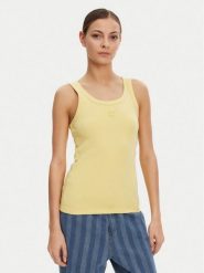 HUGO Top Datamia 50514489 Żółty Slim Fit. Żółte topy damskie Hugo, xs, bez wzorów, z bawełny, bez kołnierzyka, bez ramiączek. Za 119.99 zł.