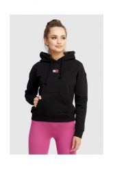 TOMMY JEANS Czarna bluza damska z kapturem. Czarne bluzy damskie Tommy Jeans, s, z aplikacjami, z jeansu, bez ramiączek, z kapturem. W wyprzedaży za 259.99 zł.
