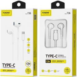 Słuchawki Foneng FONENG Słuchawki douszne T36 USB-C z mikrofonem 1.2m biały. Białe słuchawki douszne Foneng. Za 13.99 zł.