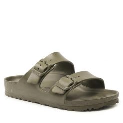 Klapki Birkenstock. Zielone klapki damskie Birkenstock, bez wzorów, bez obcasa, bez zapięcia. Za 249.99 zł.