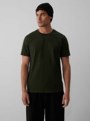 4F T-shirt regular z nadrukiem męski - zielony L. Zielone t-shirty męskie 4F, l, bez wzorów, z bawełny, bez kołnierzyka, bez ramiączek. Za 69.99 zł.