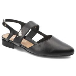 Czarne Sandały Karino Eleganckie Obuwie Damskie. Czarne sandały damskie Karino, z aplikacjami, ze skóry, bez obcasa, na obcasie, bez zapięcia. Za 349.00 zł.