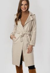 Jasnobeżowy Płaszcz Viviroe. Brązowe płaszcze damskie Born2be, l, bez wzorów, eleganckie, bez kołnierzyka, bez kaptura. Za 159.99 zł.