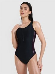 4F Kostium kąpielowy jednoczęściowy damski - czarny XXL. Czarne szorty damskie 4F, bez wzorów, z elastanu, eleganckie. Za 149.99 zł.