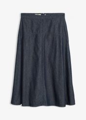 Spódnica jeansowa, z bawełny organicznej. Niebieskie spódnice damskie bonprix, bez wzorów, z bawełny. Za 129.99 zł.