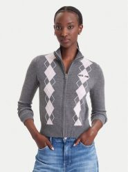 Guess Jeans Kardigan W6BR10 Z1253 Szary Regular Fit. Szare kardigany damskie Guess Jeans, s, z aplikacjami, z jeansu, bez kołnierzyka. Za 389.99 zł.