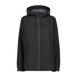 Kurtka przeciwdeszczowa z kapturem damska Ripstop CMP. Czarne kurtki sportowe damskie CMP, bez wzorów, bez ramiączek, z kapturem, trekkingowe. Za 305.70 zł.