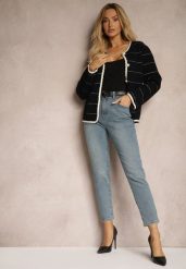 Jasnoniebieskie Bawełniane Jeansy High Waist Irillis. Niebieskie jeansy damskie Renee, z aplikacjami, z bawełny, eleganckie, z podwyższonym stanem. Za 109.99 zł.
