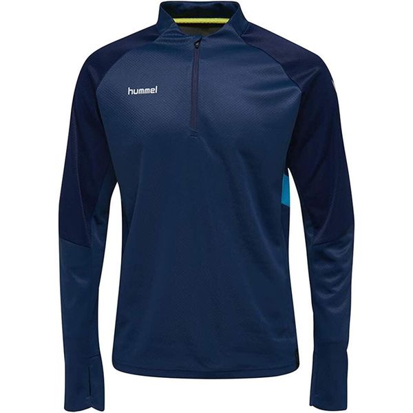 Bluza Hummel Tech Move Half Zip dla mężczyzn - Niebieska. Niebieskie bluzy sportowe męskie Hummel, m, bez wzorów, z elastanu, z kapturem, do piłki nożnej. Za 229.99 zł.