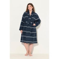 Damskie Szlafrok paski szalowy kołnierz długi rękaw frotte. Niebieskie szlafroki damskie Ulla Popken, plus size, bez wzorów, z bawełny, plus size, bez ramiączek, bez kaptura. Za 349.99 zł.
