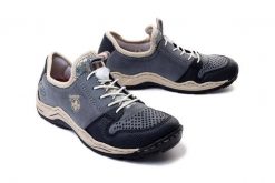 RIEKER L0538-14 blue, półbuty damskie. Niebieskie półbuty damskie Rieker, bez wzorów, z gumy, bez obcasa, bez zapięcia. Za 339.90 zł.
