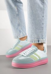Niebiesko-Różowe Sneakersy Tenisówki z Ozdobnymi Paskami Melinella. Niebieskie trampki i tenisówki damskie Born2be, bez wzorów, z jeansu, bez zapięcia. Za 109.99 zł.