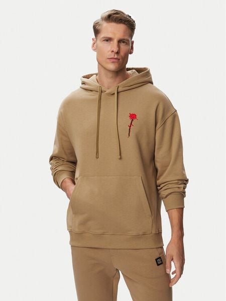 HUGO Bluza Diflow 50574451 Beżowy Relaxed Fit. Brązowe bluzy męskie Hugo, l, bez wzorów, z bawełny, bez ramiączek, bez kaptura. Za 485.99 zł.