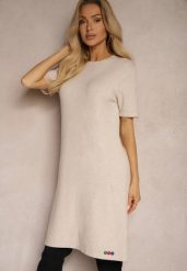 Beżowa T-shirtowa Sukienka z Wiskozowej Dzianiny z Ozdobnymi Guzikami Narossa. Brązowe sukienki damskie Renee, na spotkanie biznesowe, l, bez wzorów, z dzianiny, eleganckie, bez kołnierzyka, bez ramiączek, mini. Za 59.99 zł.