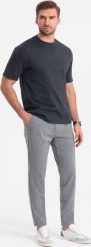 Ombre Męskie spodnie o klasycznym kroju w delikatną kratę - szare V3 OM-PACP-0187 XL. Szare spodnie sportowe męskie Ombre, m, bez wzorów. Za 219.99 zł.