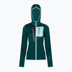 Bluza trekkingowa damska ORTOVOX Fleece Grid Hoody. Zielone bluzy damskie ORTOVOX, bez wzorów, sportowe, bez ramiączek, bez kaptura. Za 509.99 zł.