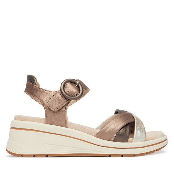 Sandały Caprice. Brązowe sandały damskie Caprice, bez wzorów, bez obcasa, na koturnie, bez zapięcia. Za 328.99 zł.