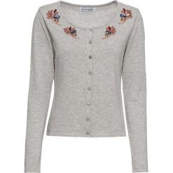 Sweter rozpinany bonprix jasnoszary melanż. Szare kardigany damskie bonprix, z aplikacjami, klasyczne, bez kołnierzyka. Za 44.99 zł.