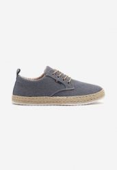 Granatowe Półbuty na Plecionej Podeszwie Stylizowane na Denim Halinnea. Niebieskie półbuty męskie Born2be, bez wzorów, z denimu, bez obcasa, bez zapięcia. Za 79.99 zł.