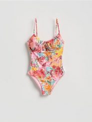 Jednoczęściowy strój kąpielowy - pomarańczowy. Brązowe stroje kąpielowe damskie Reserved, bez wzorów. Za 129.99 zł.