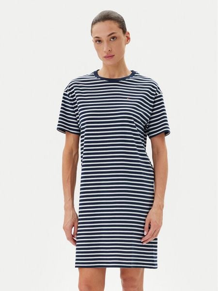 Tommy Hilfiger Sukienka codzienna UW0UW05937 Granatowy Regular Fit. Niebieskie sukienki damskie Tommy Hilfiger, na co dzień, xs, bez wzorów, z bawełny, bez kołnierzyka, bez ramiączek, proste. Za 129.99 zł.