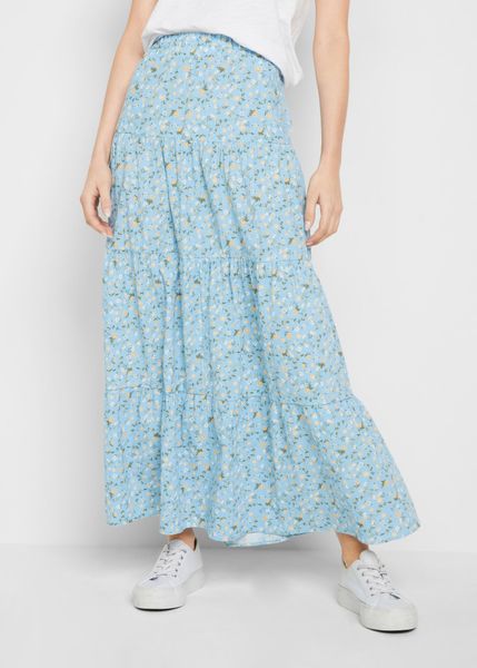 Spódnica maxi z falban. Czerwone spódnice damskie bonprix, bez wzorów, z bawełny, maxi. Za 127.99 zł.