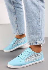 Niebieskie Tenisówki z Ażurowymi Wstawkami Po Bokach Salessa. Niebieskie trampki i tenisówki damskie Renee, w ażurowe wzory, z jeansu, bez zapięcia. Za 39.99 zł.