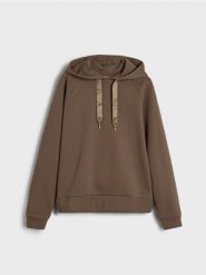 Bluza hoodie z ozdobną tasiemką - brązowy. Brązowe bluzy damskie Sinsay, l, bez wzorów, bez ramiączek, bez kaptura. Za 49.99 zł.